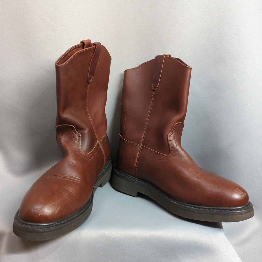 Rhino Work Boots Mens 9 Brown Leather Steel Toe 90222 Western